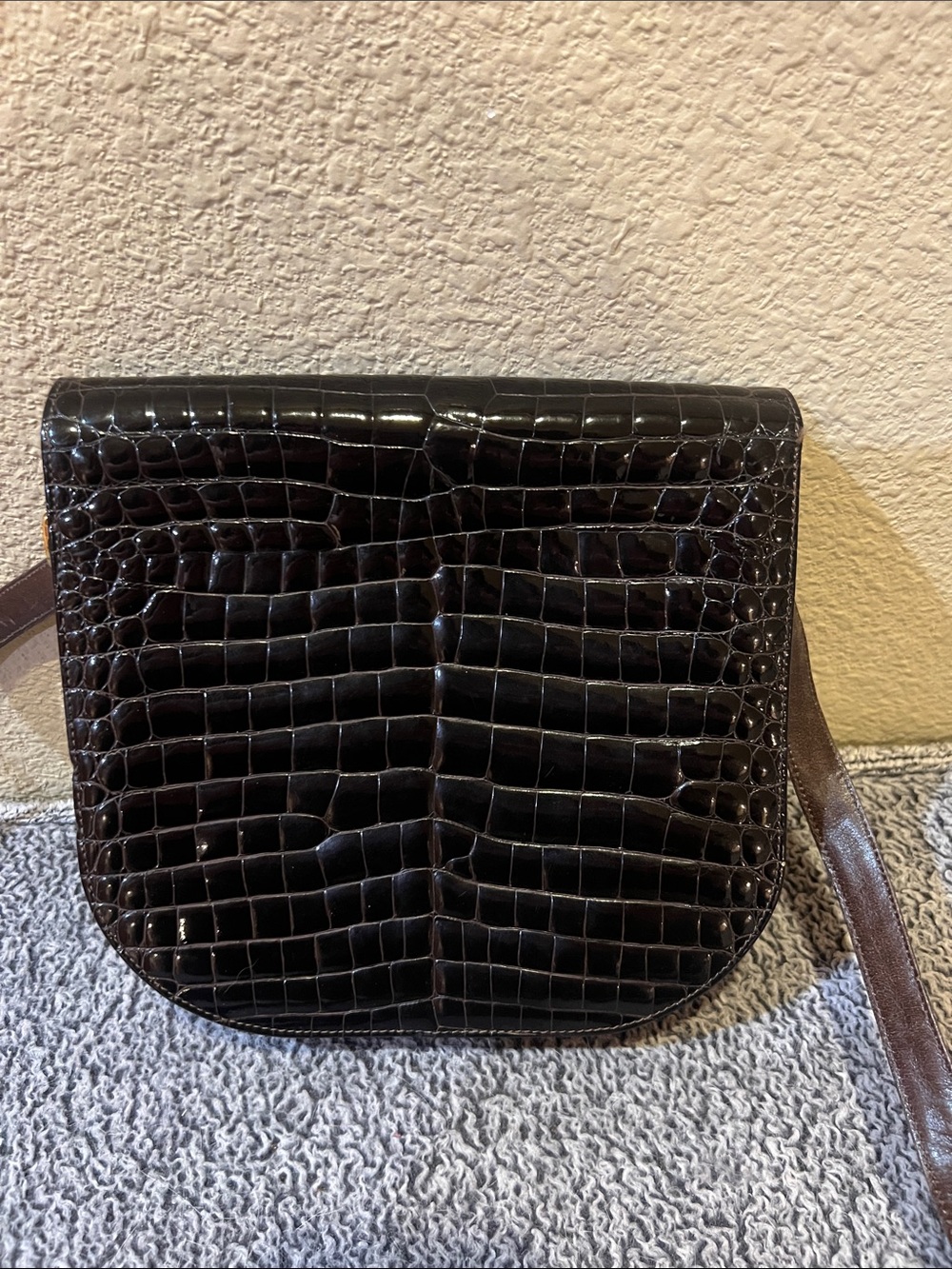 Chocolate Croc-Embossed Crossbody Bag